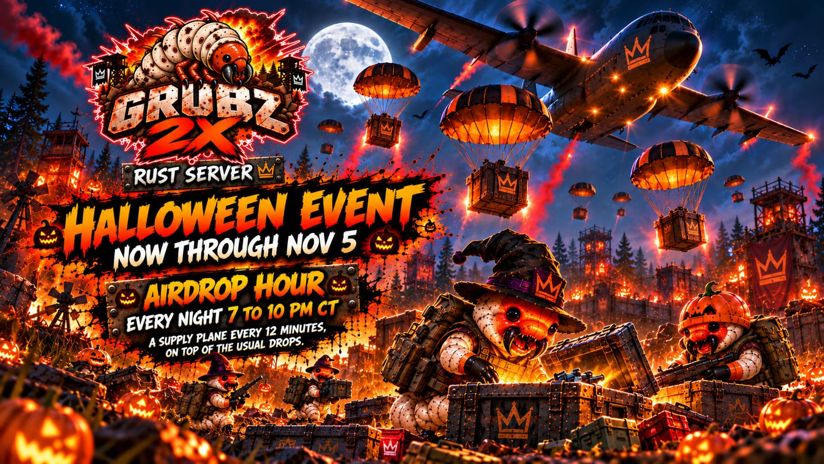 Airdrop Hour: every night 7 to 10 PM CT, a supply plane every 12 minutes on top of the usual drops